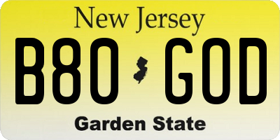 NJ license plate B80GOD