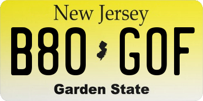 NJ license plate B80GOF