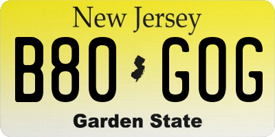 NJ license plate B80GOG