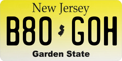 NJ license plate B80GOH