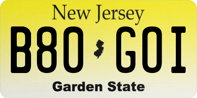 NJ license plate B80GOI