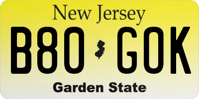 NJ license plate B80GOK