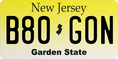 NJ license plate B80GON