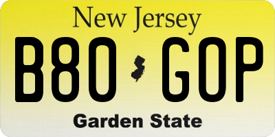 NJ license plate B80GOP