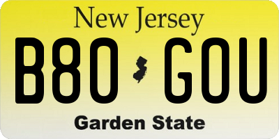 NJ license plate B80GOU