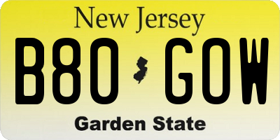 NJ license plate B80GOW