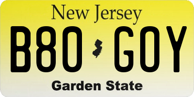 NJ license plate B80GOY