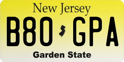 NJ license plate B80GPA