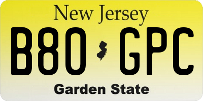 NJ license plate B80GPC