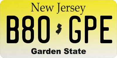 NJ license plate B80GPE
