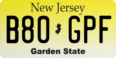 NJ license plate B80GPF