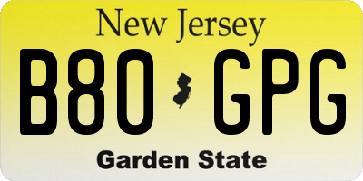 NJ license plate B80GPG