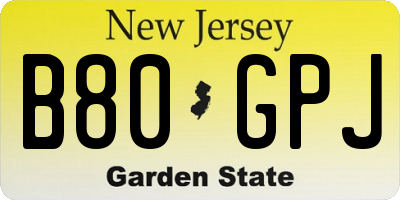 NJ license plate B80GPJ