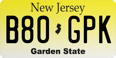 NJ license plate B80GPK