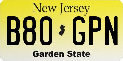 NJ license plate B80GPN