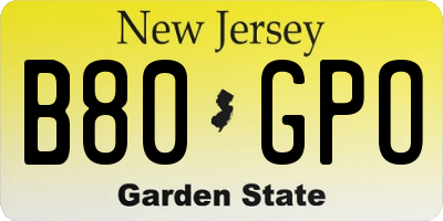 NJ license plate B80GPO