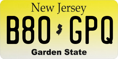 NJ license plate B80GPQ
