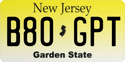 NJ license plate B80GPT