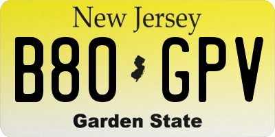 NJ license plate B80GPV