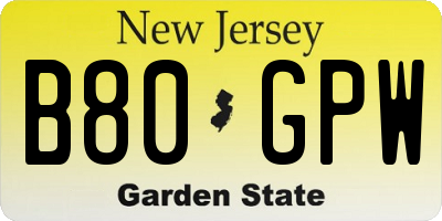 NJ license plate B80GPW