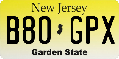 NJ license plate B80GPX