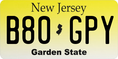 NJ license plate B80GPY