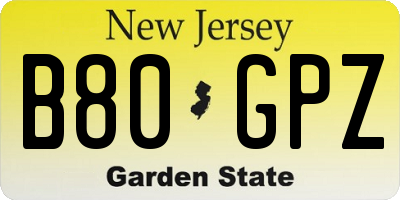 NJ license plate B80GPZ