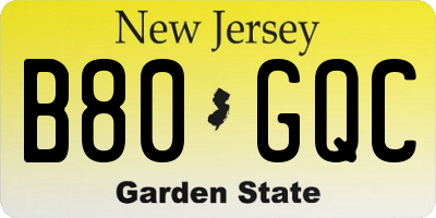 NJ license plate B80GQC