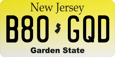 NJ license plate B80GQD