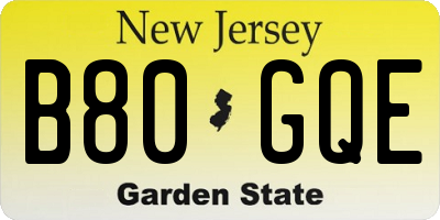 NJ license plate B80GQE