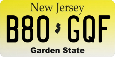NJ license plate B80GQF