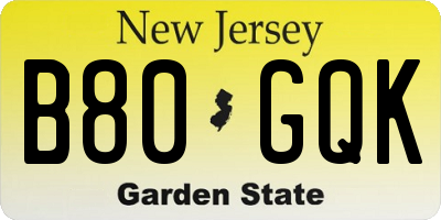 NJ license plate B80GQK
