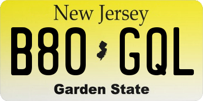 NJ license plate B80GQL