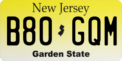 NJ license plate B80GQM