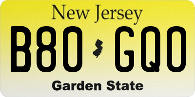 NJ license plate B80GQO