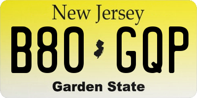 NJ license plate B80GQP