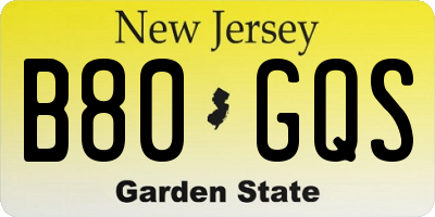 NJ license plate B80GQS