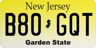 NJ license plate B80GQT