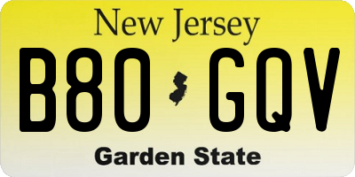 NJ license plate B80GQV