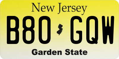 NJ license plate B80GQW