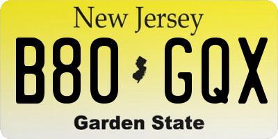 NJ license plate B80GQX