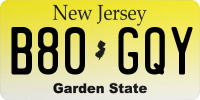 NJ license plate B80GQY