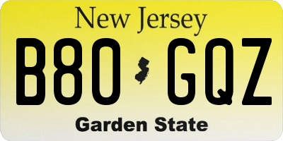 NJ license plate B80GQZ