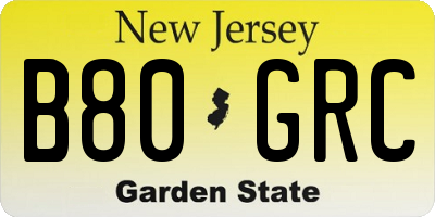NJ license plate B80GRC