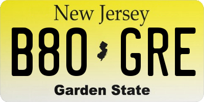 NJ license plate B80GRE