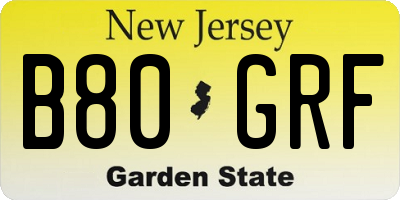 NJ license plate B80GRF