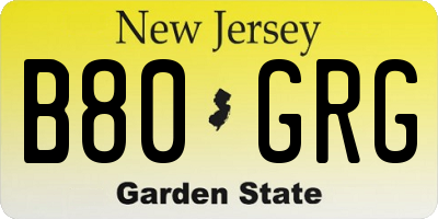 NJ license plate B80GRG