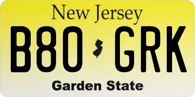 NJ license plate B80GRK
