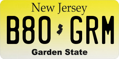 NJ license plate B80GRM