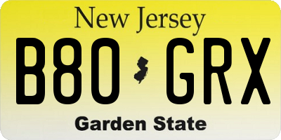 NJ license plate B80GRX